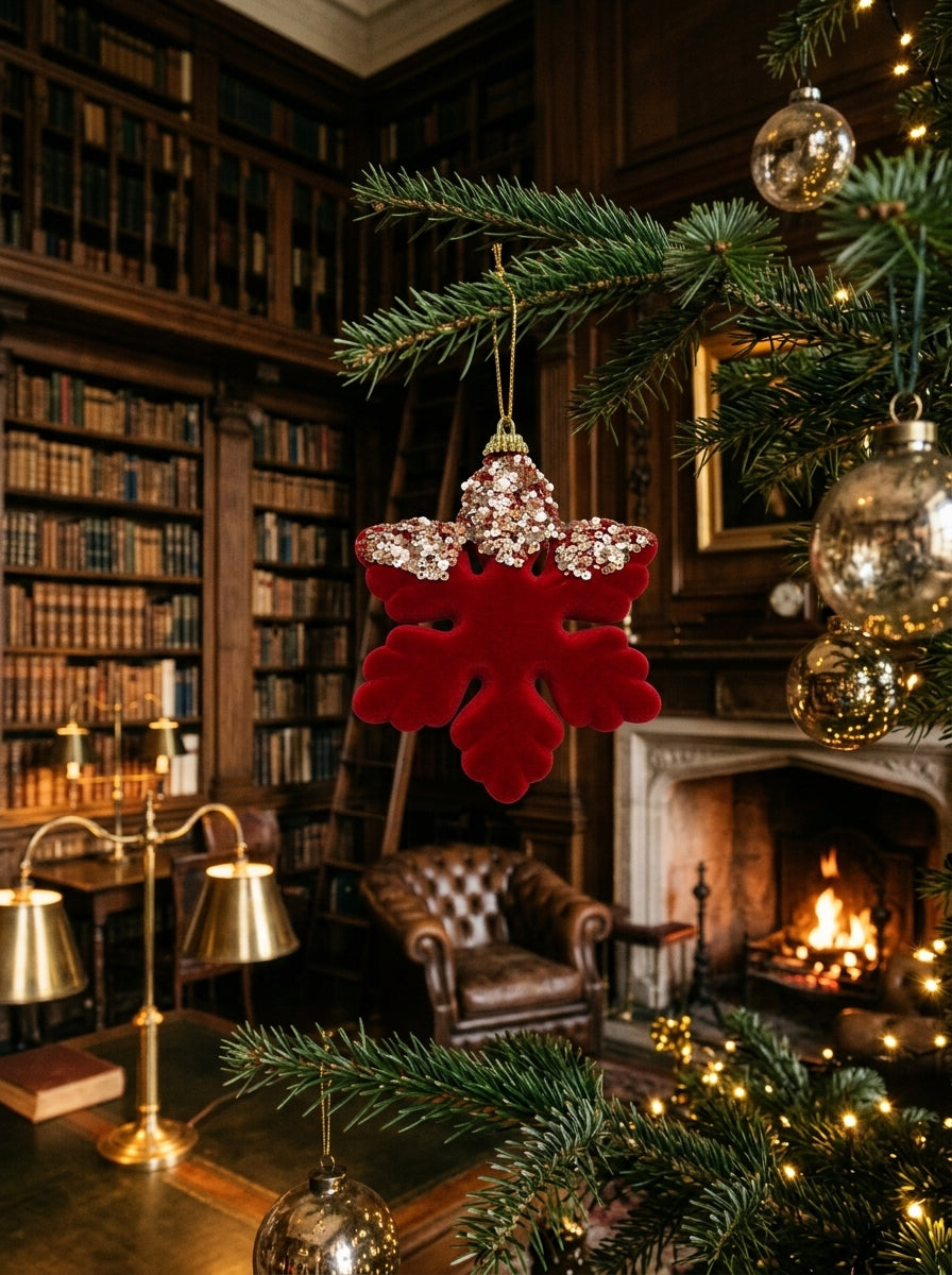 Ruby Snowflake Bordo Kadife Payetli Yılbaşı Kar Tanesi Ağaç Süsü - 12 CM