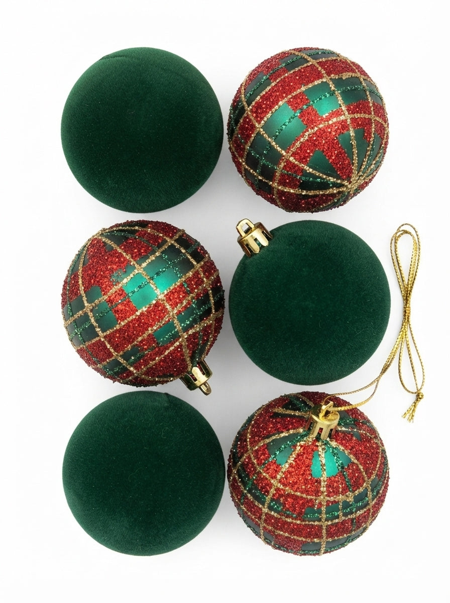 Tartan Velvet 6'lı Yılbaşı Ağaç Süsü Seti 8 CM