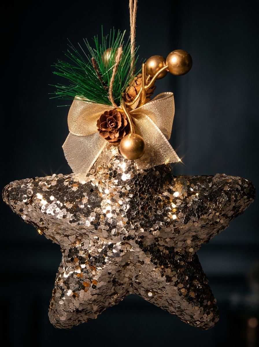Champagne Star Payetli Yılbaşı Ağaç Süsü