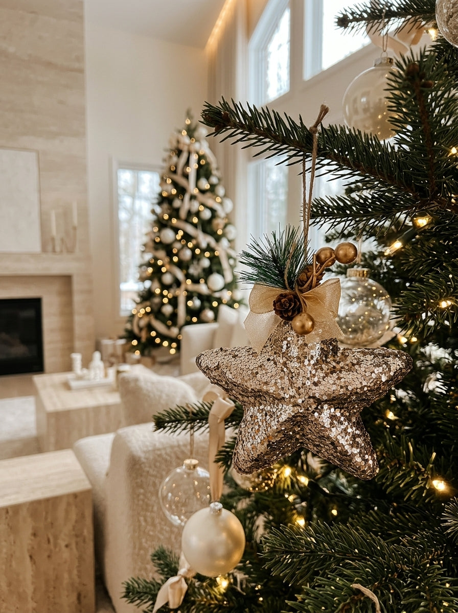 Champagne Star Payetli Yılbaşı Ağaç Süsü