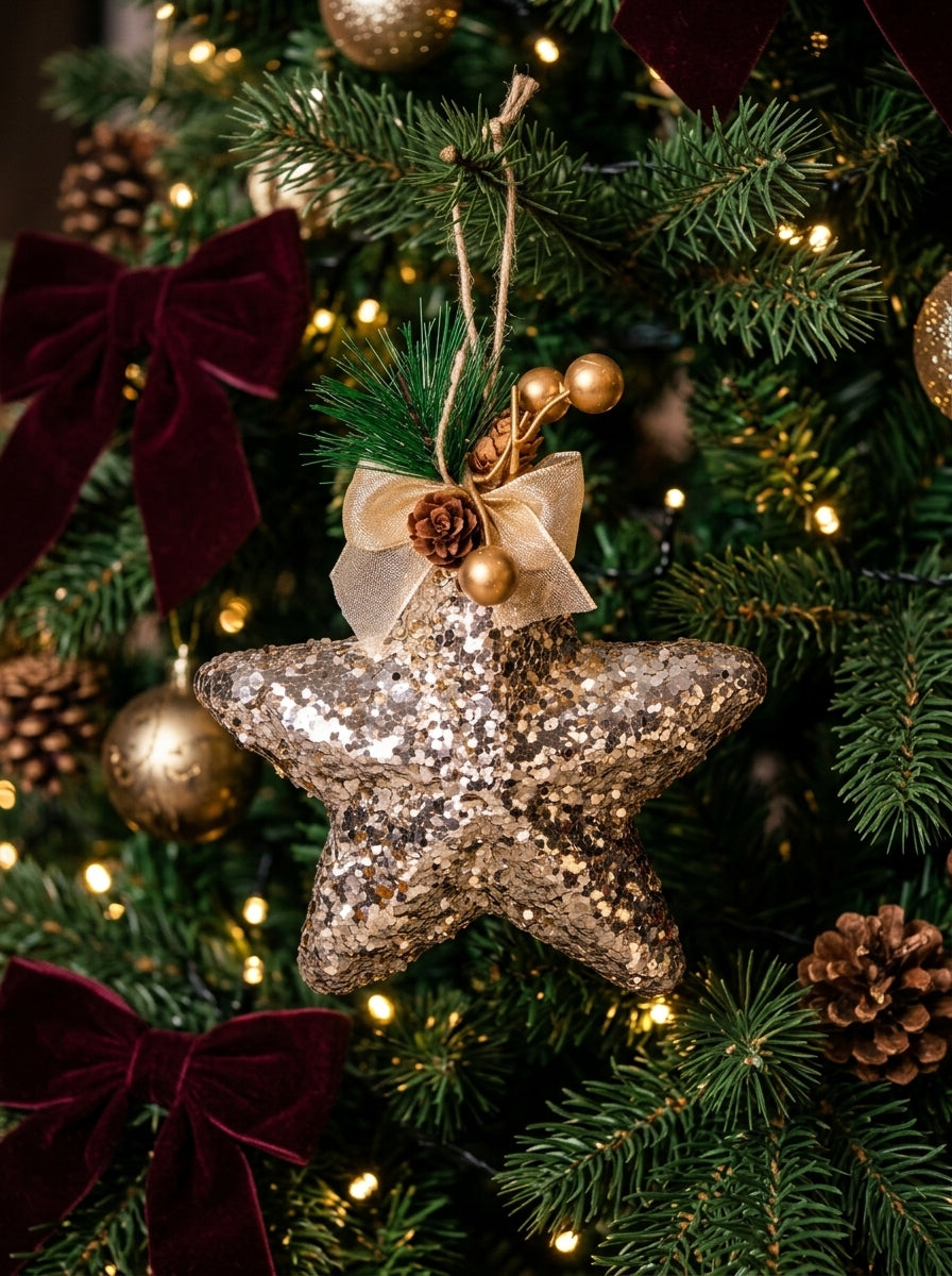 Champagne Star Payetli Yılbaşı Ağaç Süsü