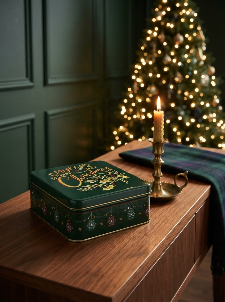 Merry Christmas Green Metal HediyenSaklama Kutusu