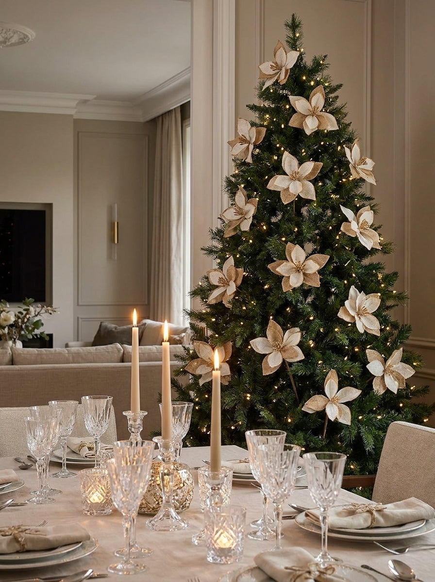 Natural Christmas Krem &amp; Gold Dekoratif Yılbaşı Çiçeği