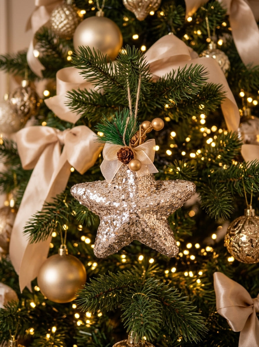 Champagne Star Payetli Yılbaşı Ağaç Süsü