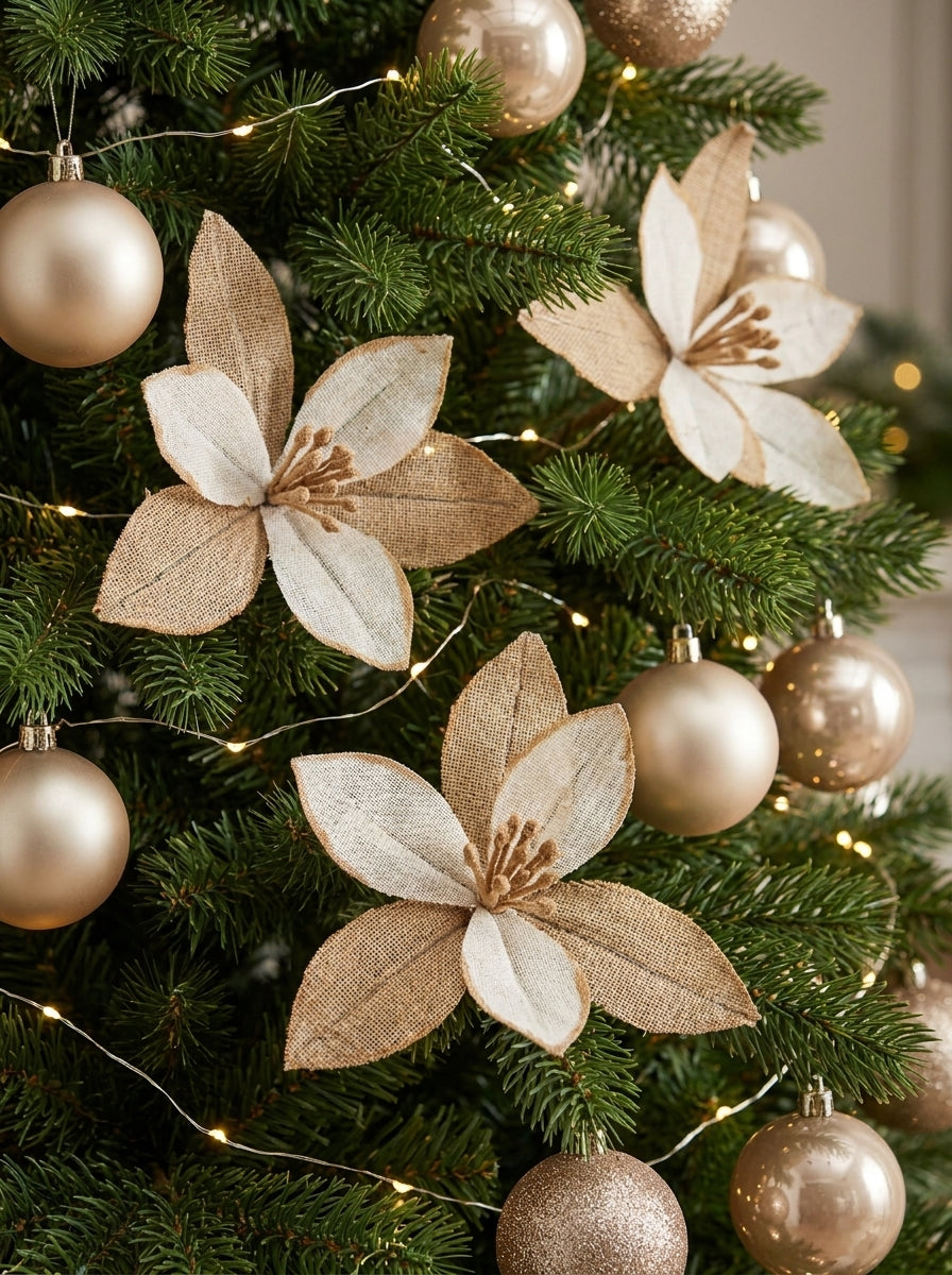 Natural Christmas Krem &amp; Gold Dekoratif Yılbaşı Çiçeği