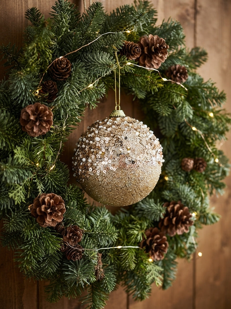 Champagne Pearl Işıltılı Yılbaşı Ağaç Süsü - 10 CM