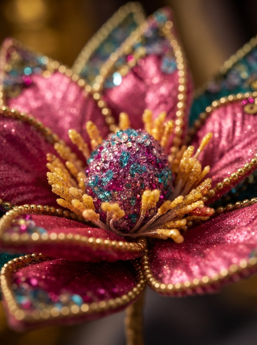 Emerald Pink Poinsettia Klipsli Dekoratif Yılbaşı Çiçeği
