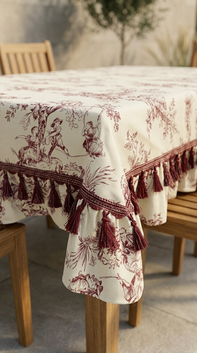 Toilea Burgundy Ruffle Masa Örtüsü