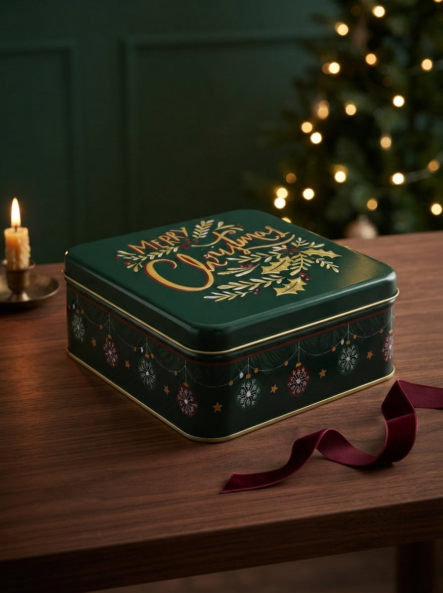 Merry Christmas Green Metal HediyenSaklama Kutusu