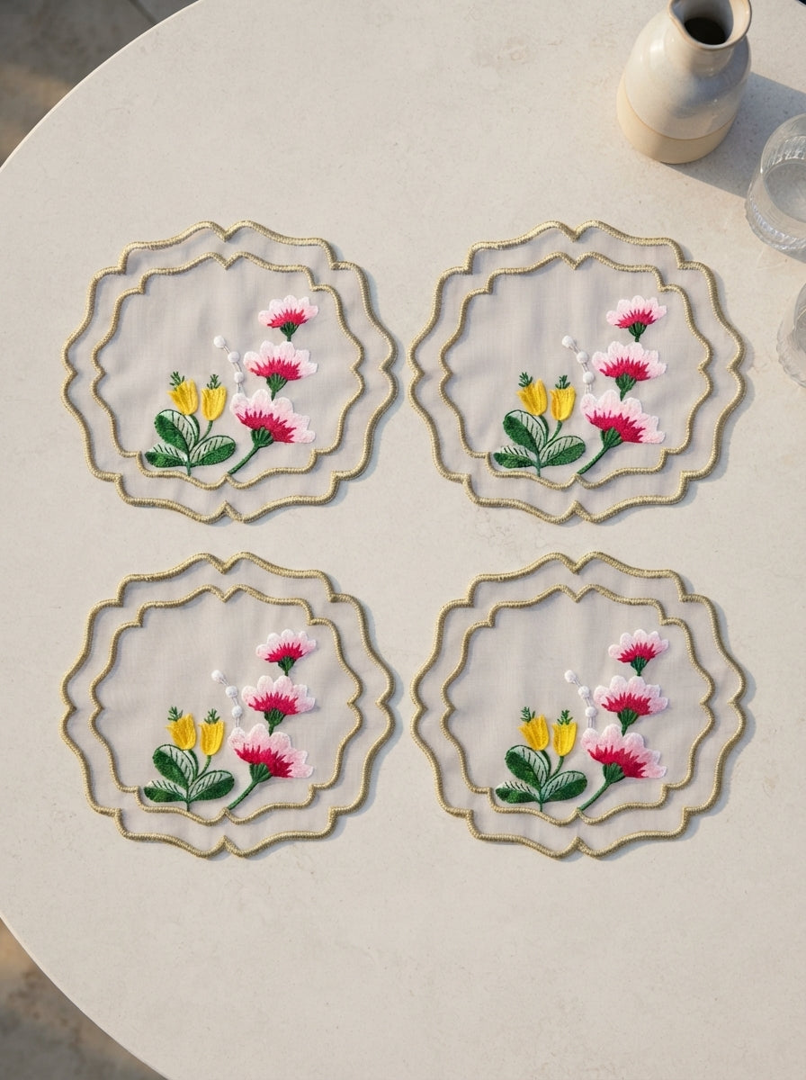 Fleur Embroidered Kokteyl Peçetesi-White