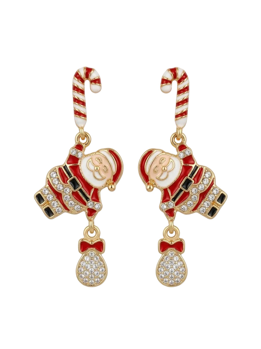 Santa Candy Cane Gold Christmas Küpe