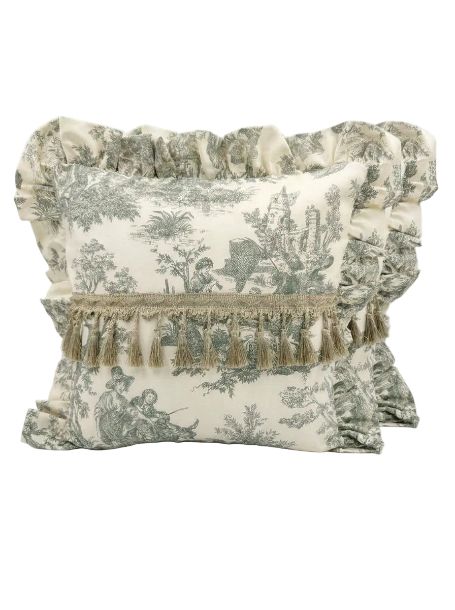 Toile Verde Ruffle  Yastık