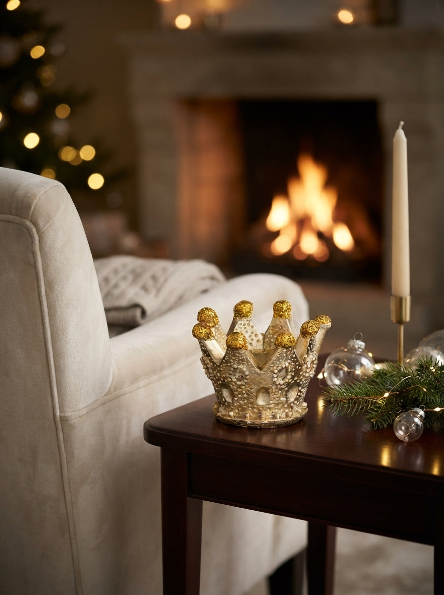 Golden Crown Glitter 3D Dekoratif Yılbaşı Mumu