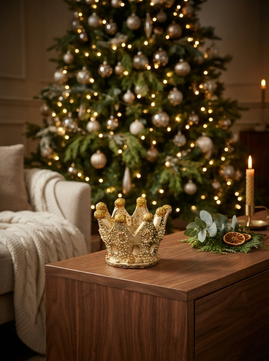 Golden Crown Glitter 3D Dekoratif Yılbaşı Mumu