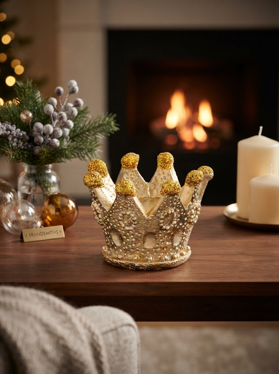 Golden Crown Glitter 3D Dekoratif Yılbaşı Mumu