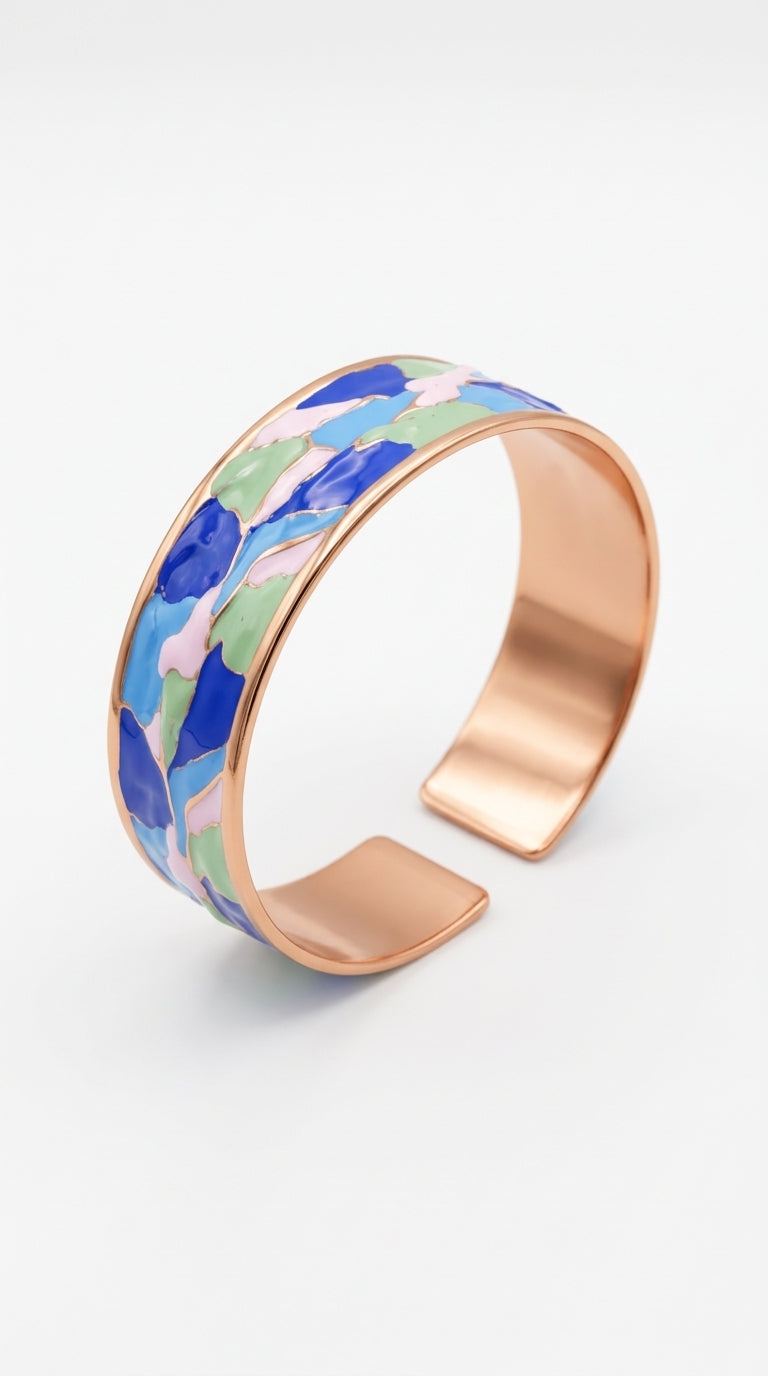 Enamel Bileklik Yüzük Set – Blue & Green 	 	 	 	 	"