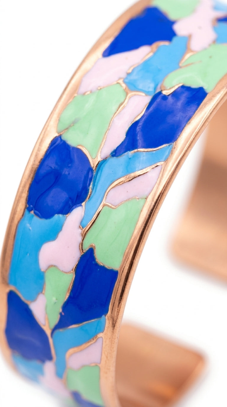 Enamel Bileklik Yüzük Set – Blue & Green 	 	 	 	 	"