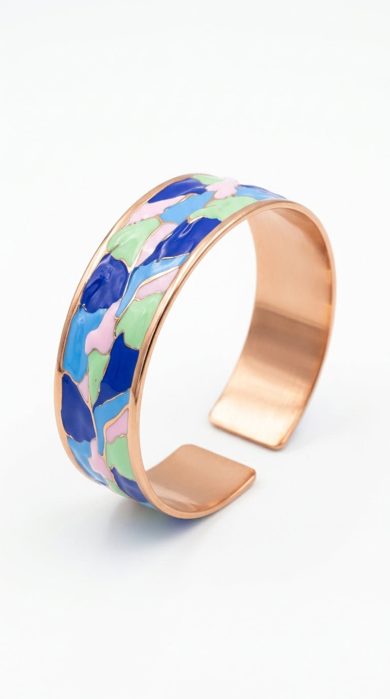 Enamel Bileklik Yüzük Set – Blue & Pink