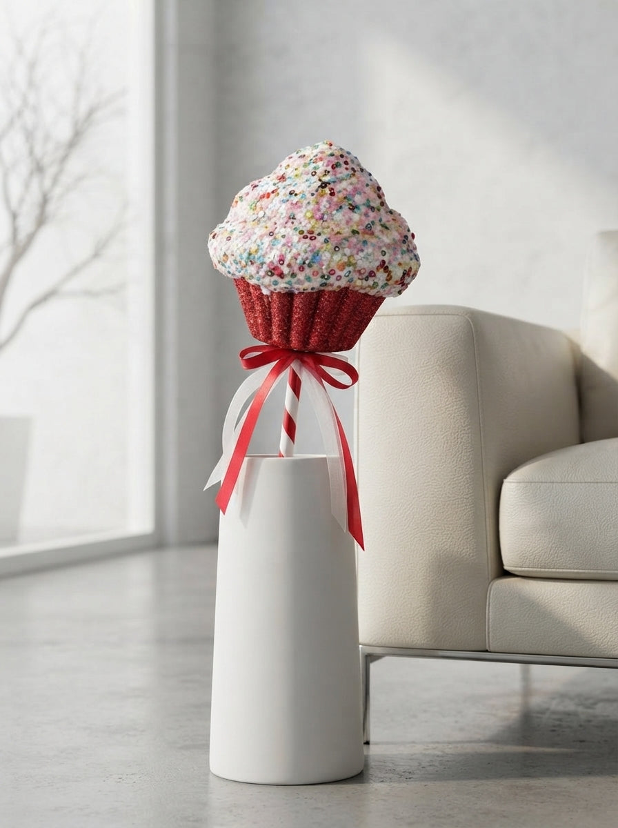 Candyland Cupcake Kırmızı-Beyaz Yılbaşı Ağaç Süsü