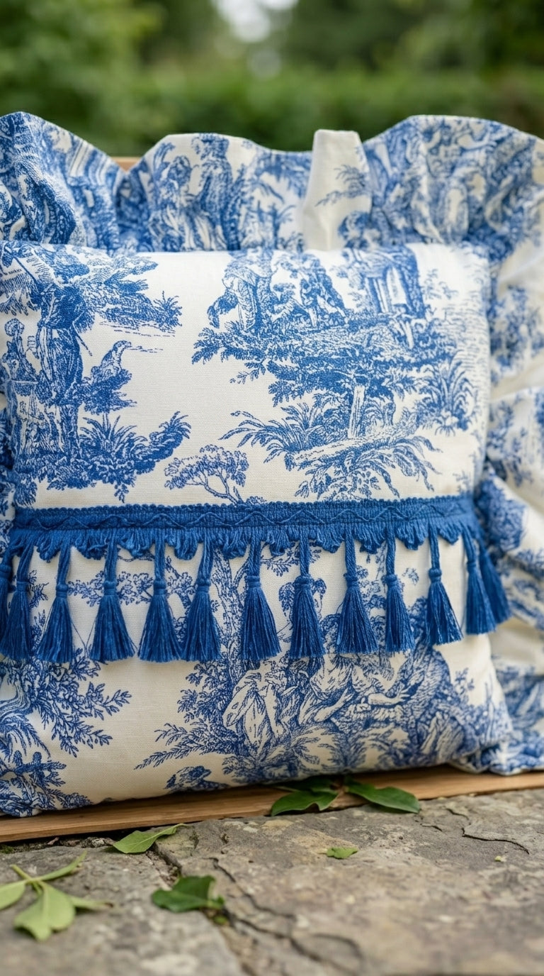 Toile Azure Ruffle Kırlent