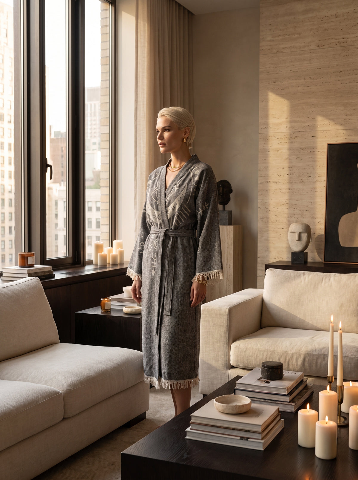 Anthracite Crescent Eye Kimono