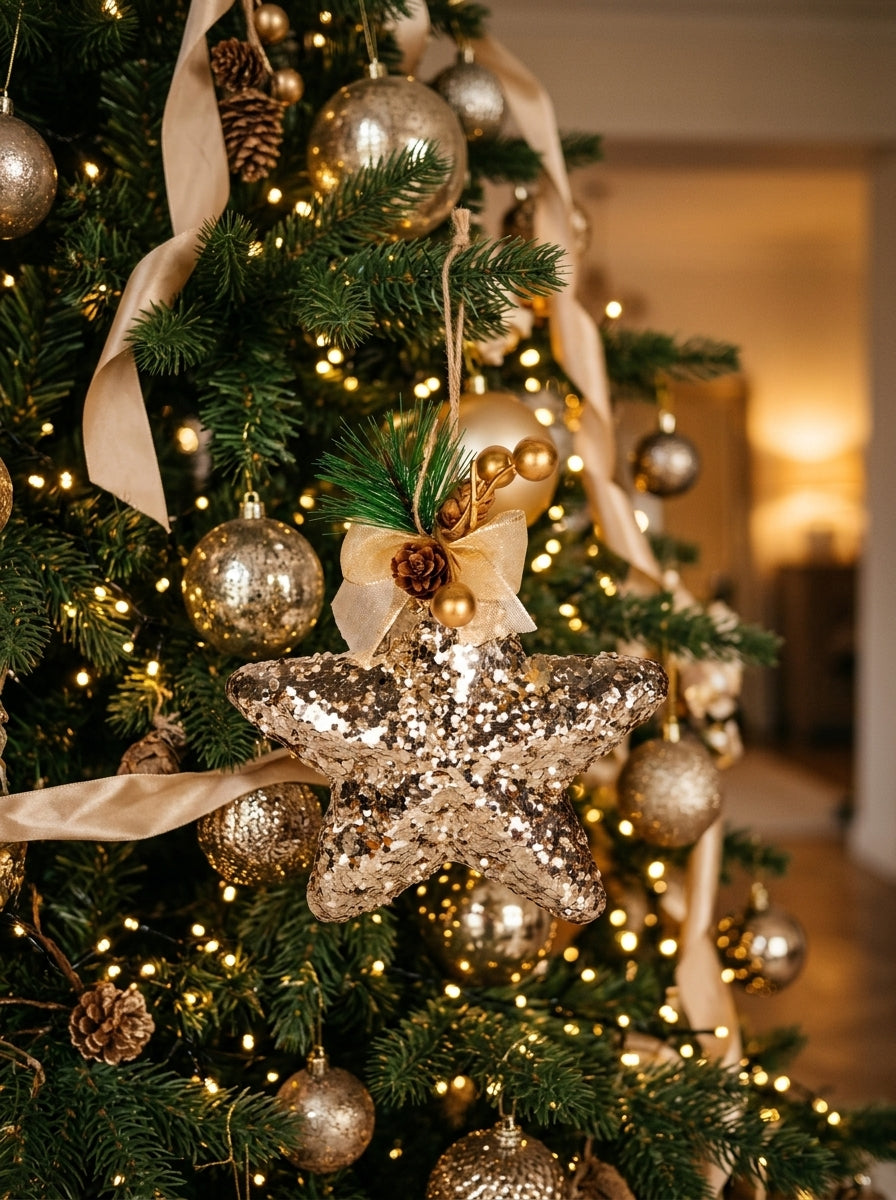 Champagne Star Payetli Yılbaşı Ağaç Süsü
