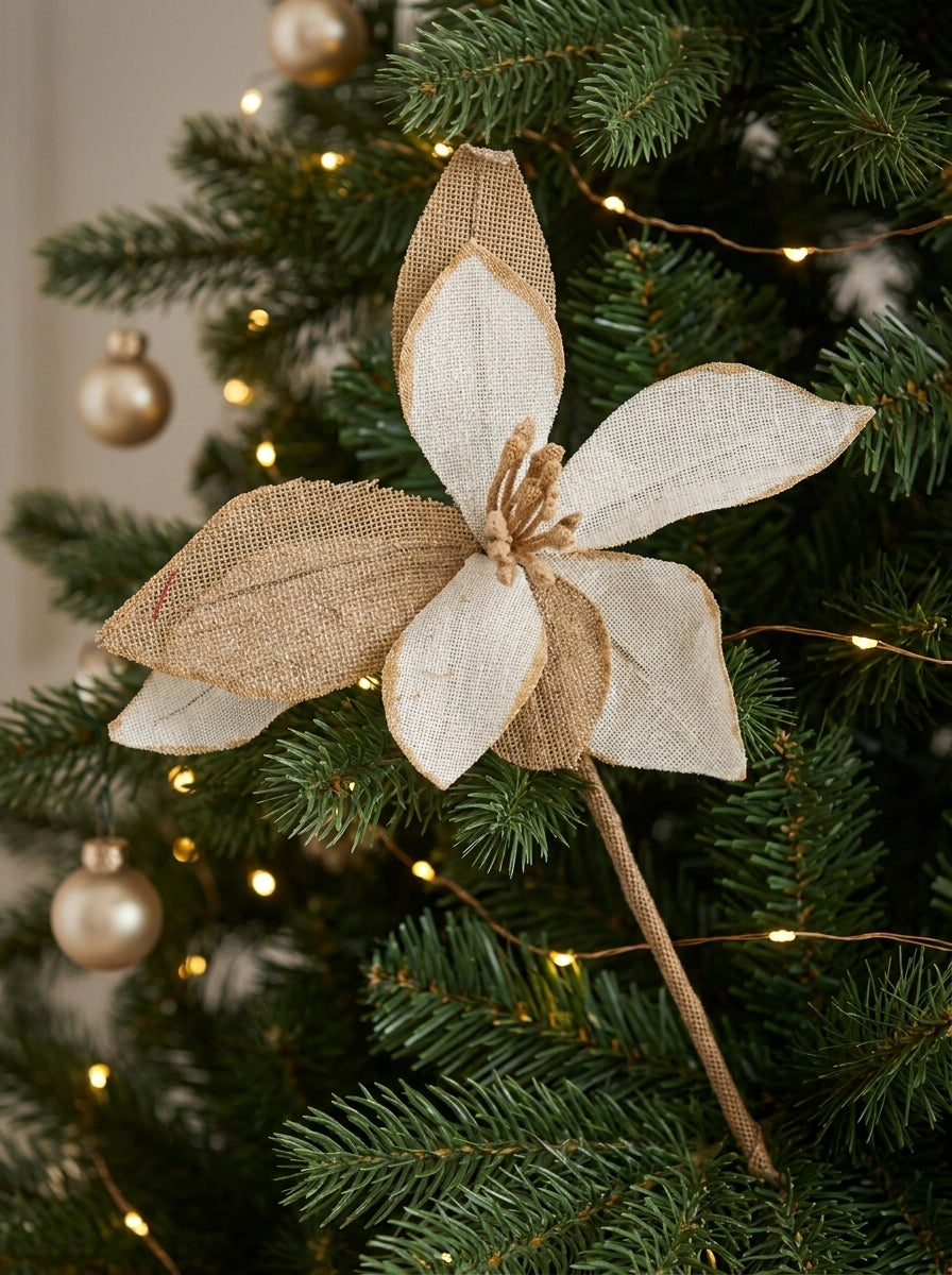 Natural Christmas Krem &amp; Gold Dekoratif Yılbaşı Çiçeği