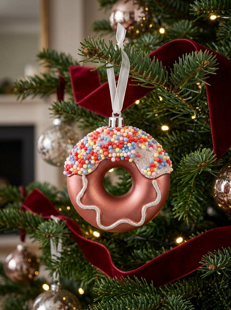 Candy Sprinkle Matte Rose Gold Donut Yılbaşı Ağacı Süsü