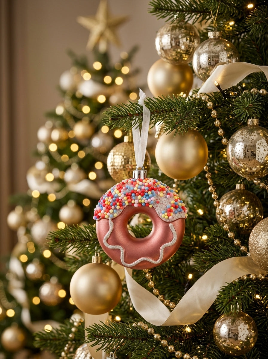 Candy Sprinkle Matte Rose Gold Donut Yılbaşı Ağacı Süsü