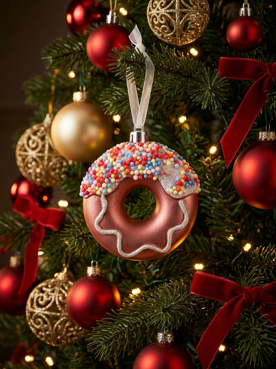 Candy Sprinkle Matte Rose Gold Donut Yılbaşı Ağacı Süsü
