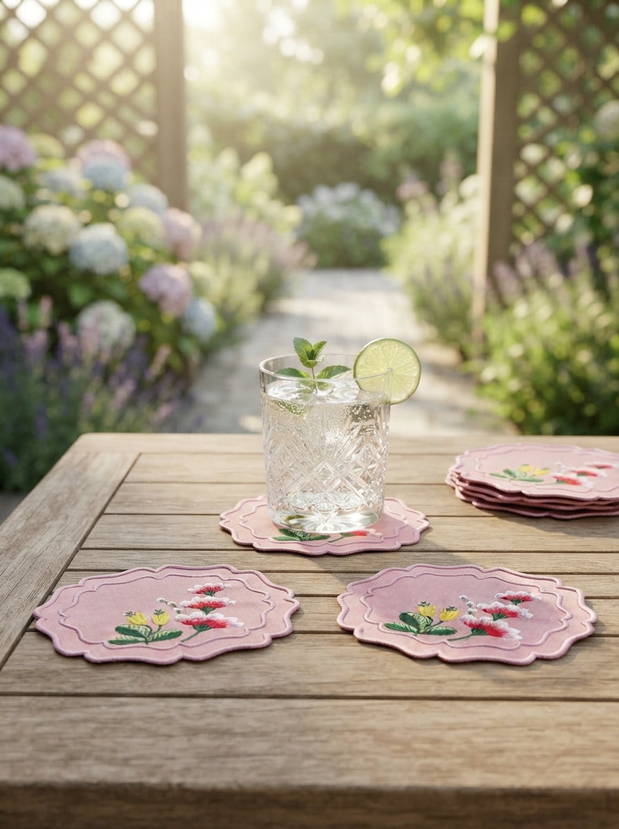 Fleur Embroidered Kokteyl Peçetesi-Pink