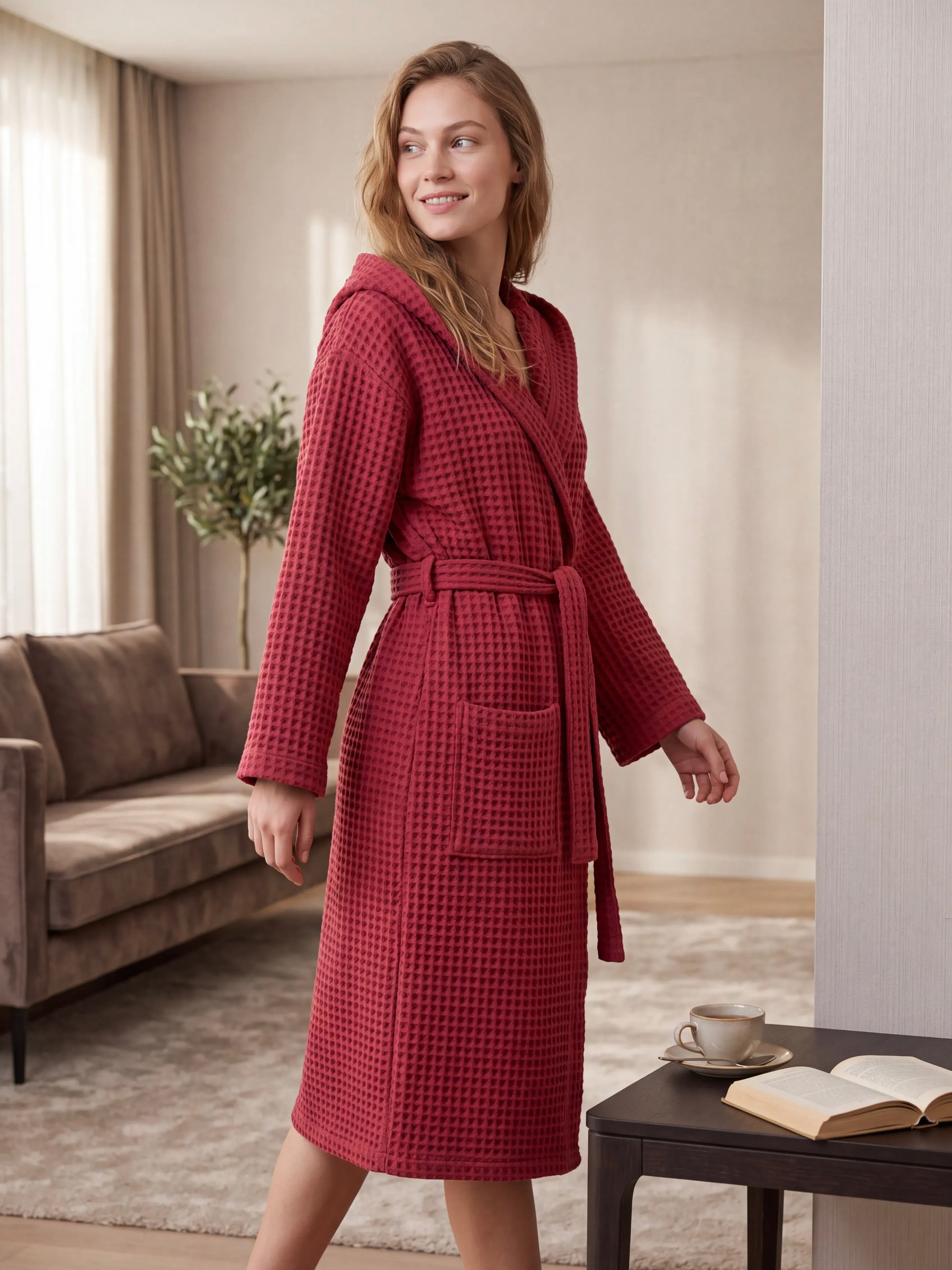 Burgundy Waffle Bathrobe
