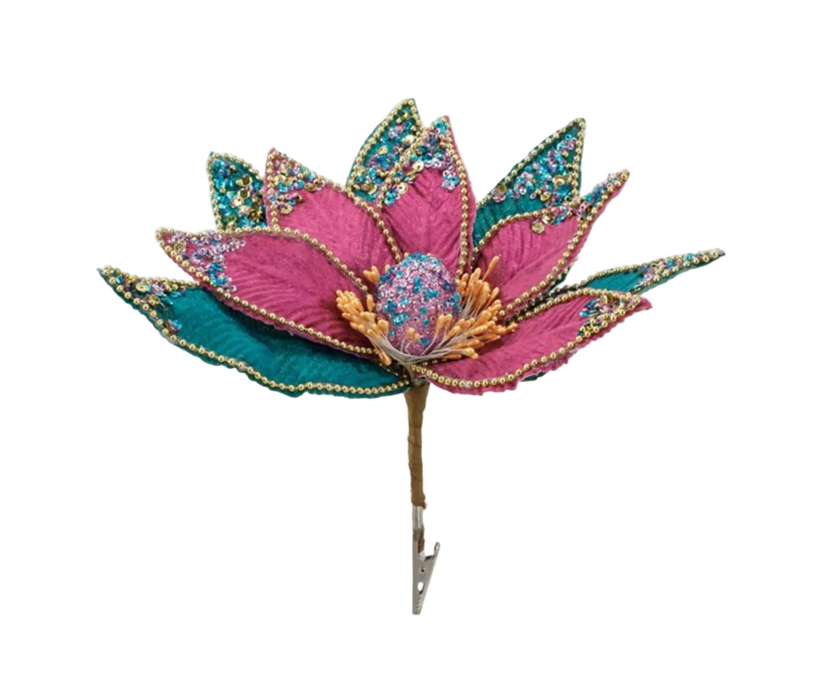 Emerald Pink Poinsettia Klipsli Dekoratif Yılbaşı Çiçeği