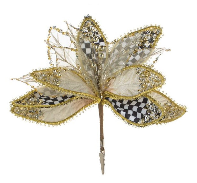Golden Tartan Poinsettia Klipsli Yılbaşı Ağacı Süsü