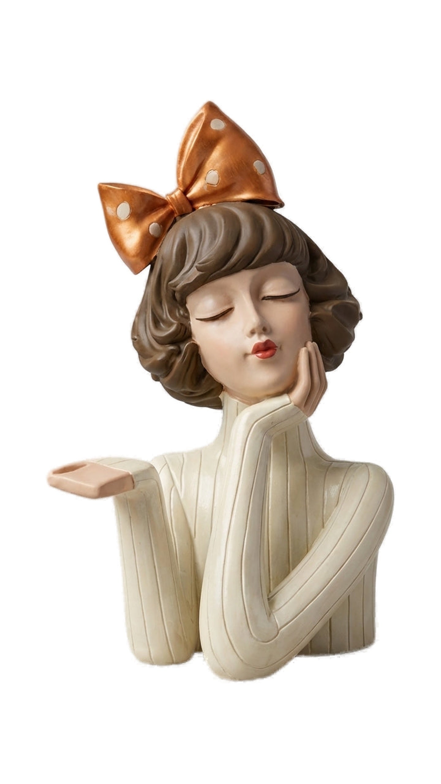 وعاء خزفي يدوي الصنع بتصميم فتاة – Ivory Amber Bow