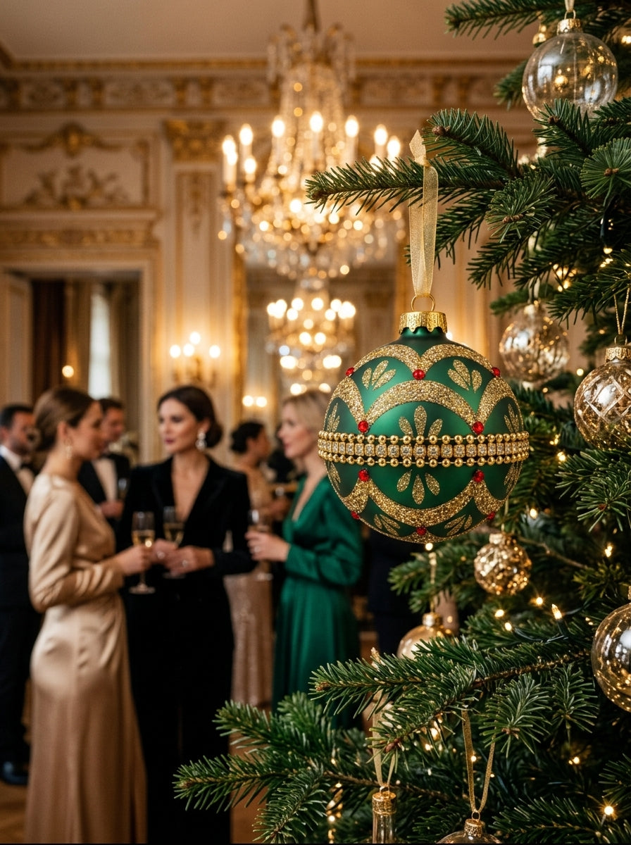 Emerald Royale Zümrüt Yeşili Altın İşlemeli Cam Yılbaşı Ağaç Süsü – 10 CM