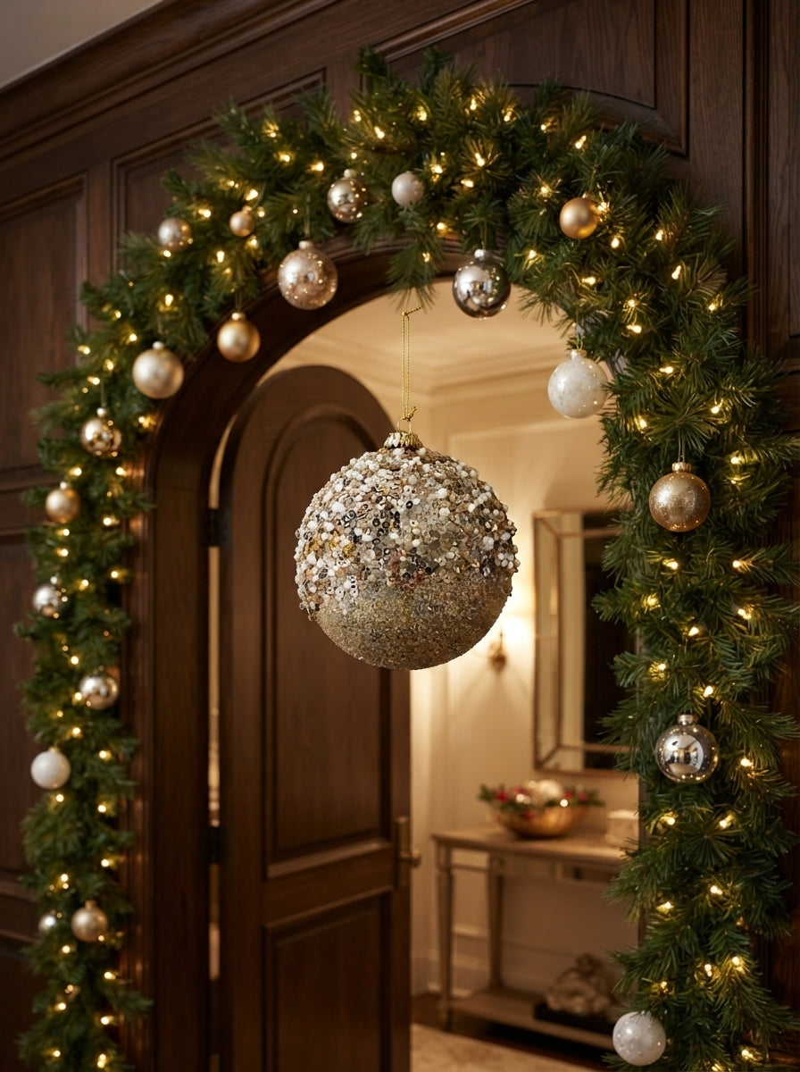 Champagne Pearl Işıltılı Yılbaşı Ağaç Süsü - 10 CM