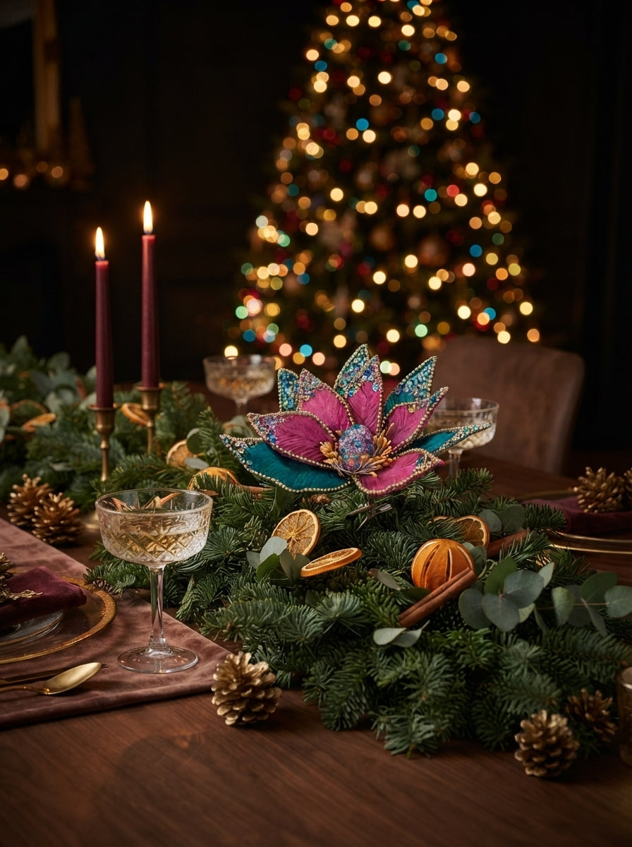 Emerald Pink Poinsettia Klipsli Dekoratif Yılbaşı Çiçeği
