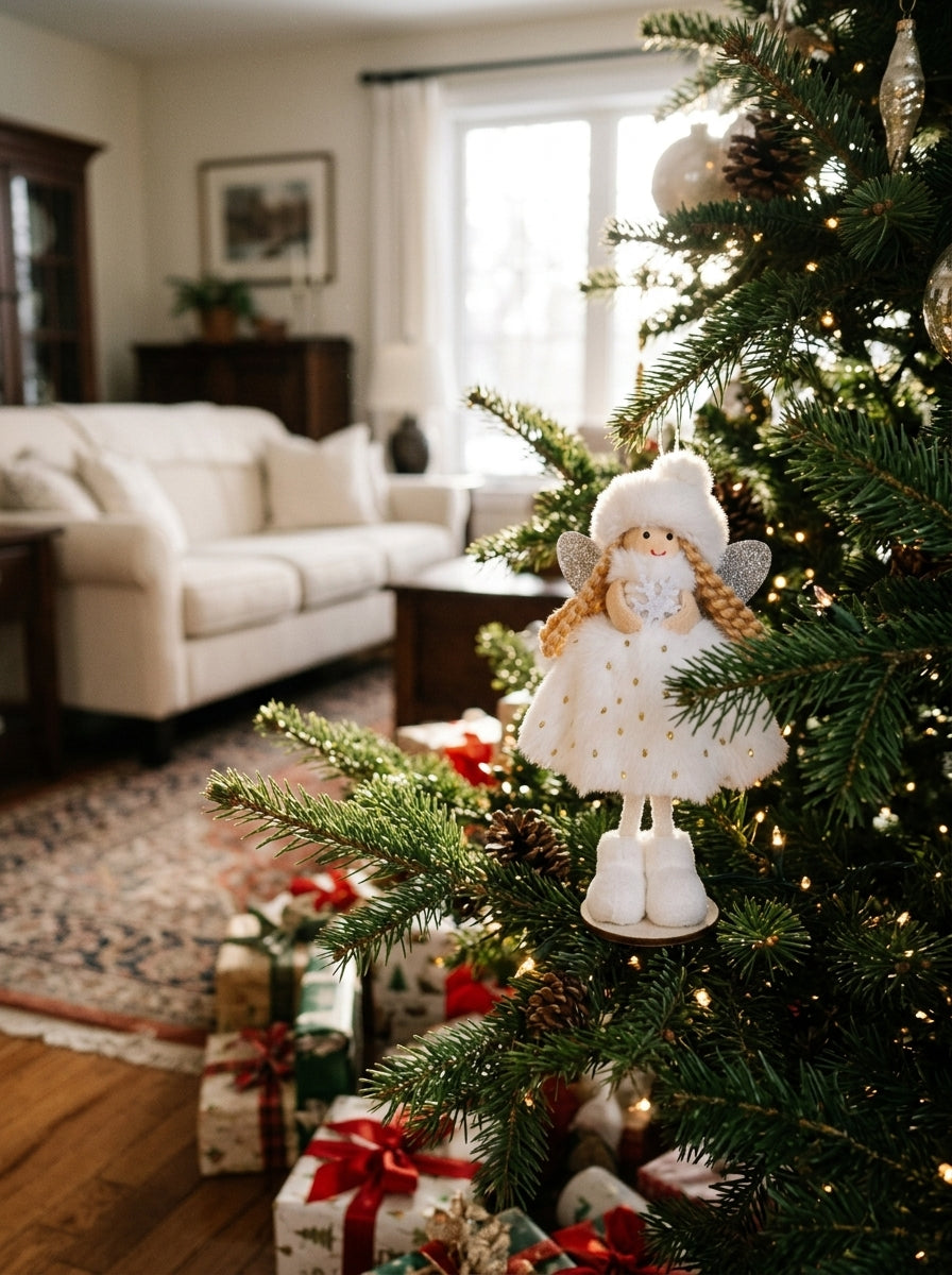 Snow Angel Fairy – Beyaz Kürklü Dekoratif Yılbaşı Perisi - 16 CM