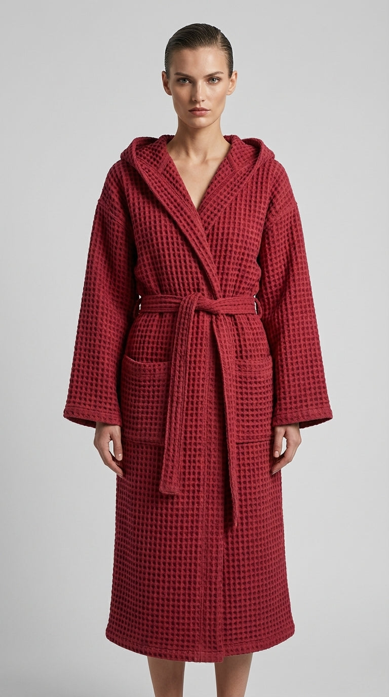 Burgundy Waffle Bathrobe