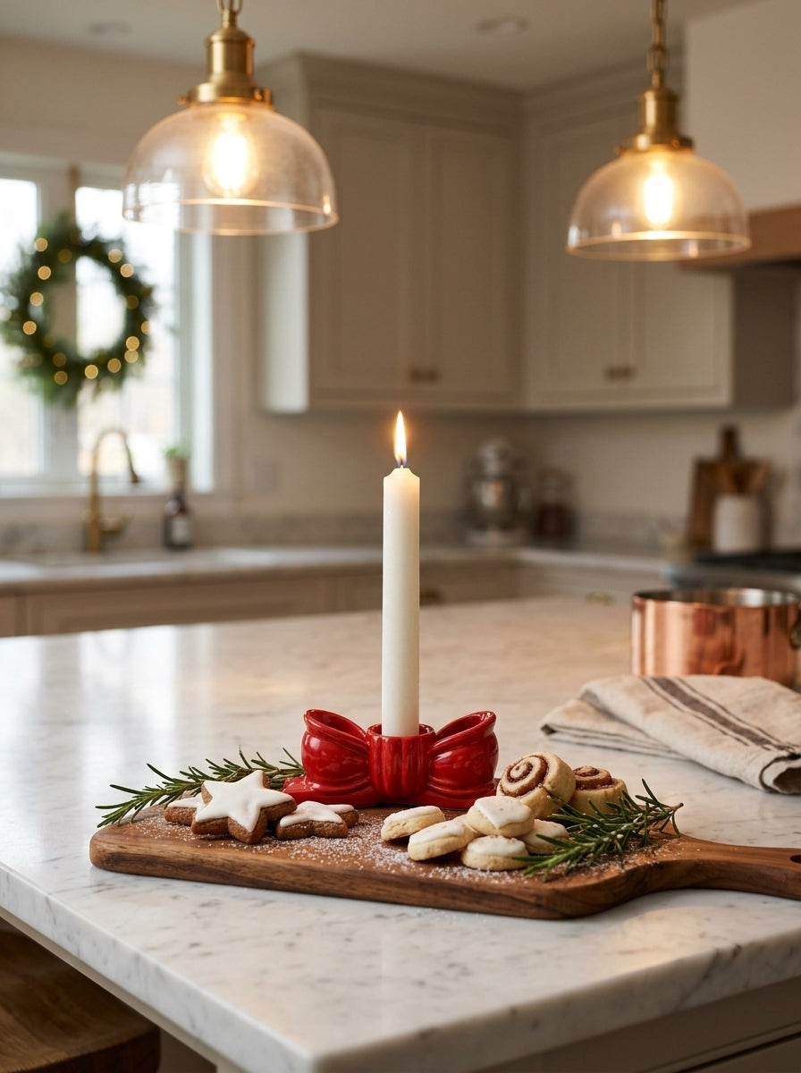 Red Ribbon Candlestick Candle Holder