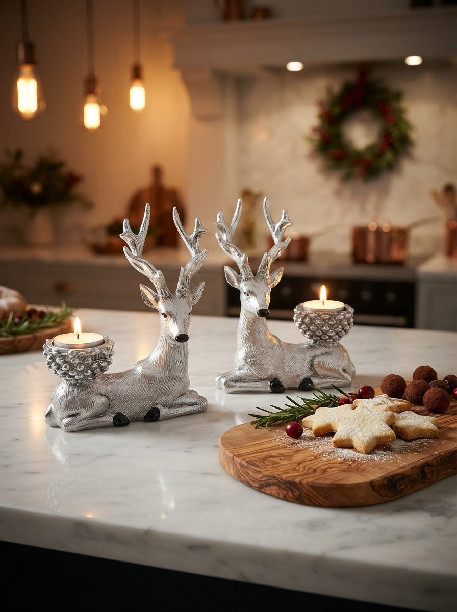 Noelle Geyik İkili Tea Light Seti – Silver