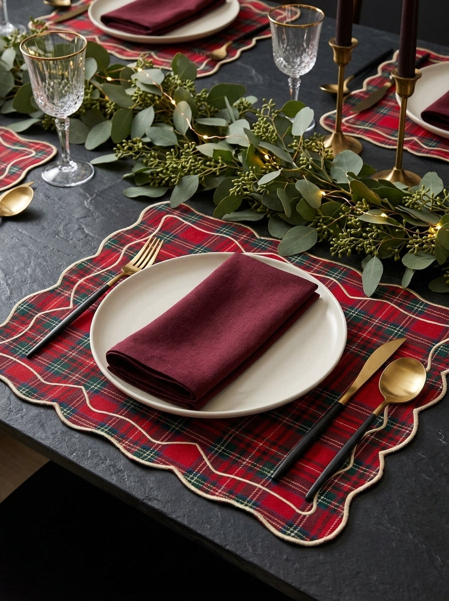 Tartan Rouge Bow Dikdörtgen Amerikan Servis