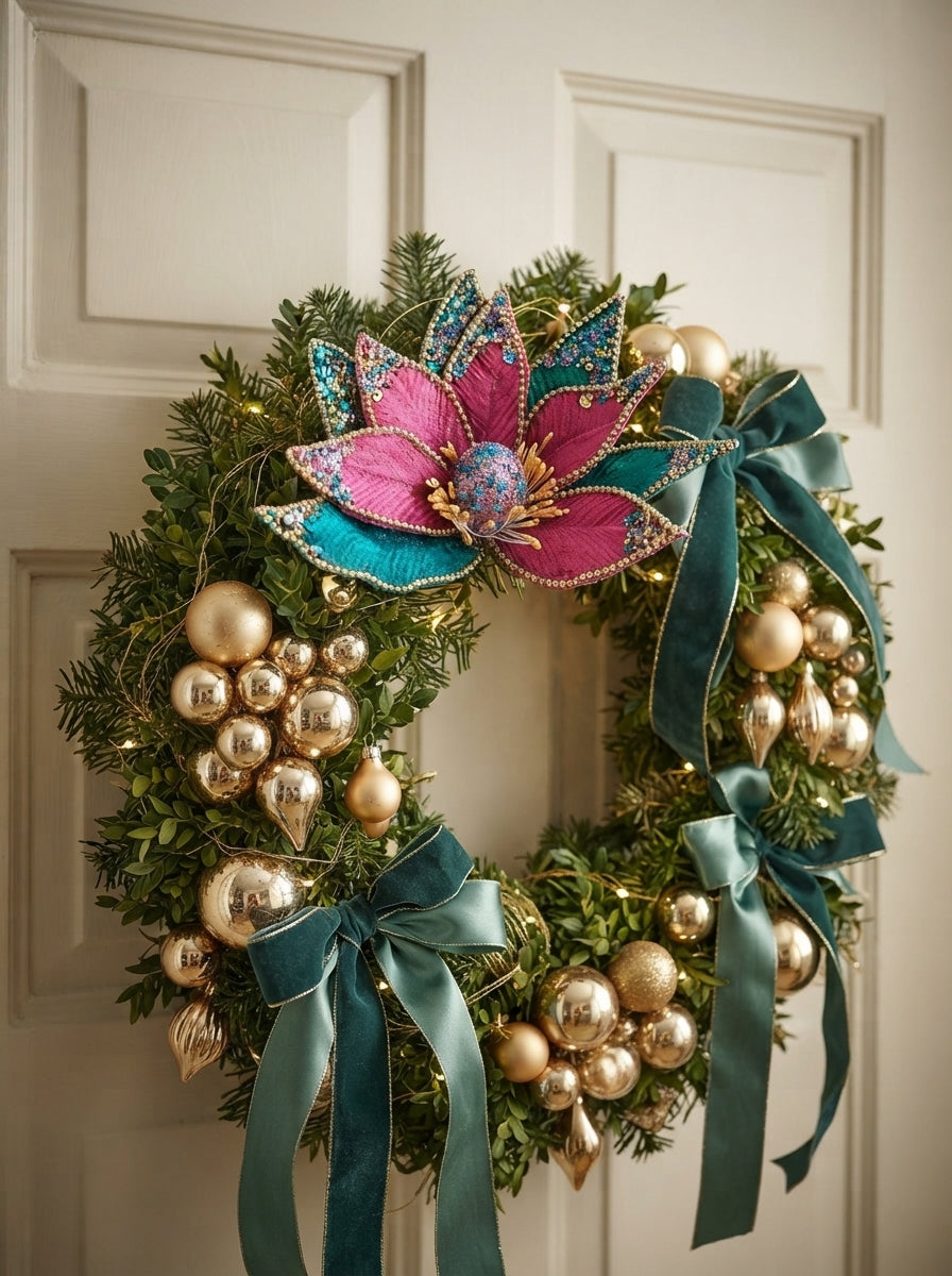 Emerald Pink Poinsettia Klipsli Dekoratif Yılbaşı Çiçeği