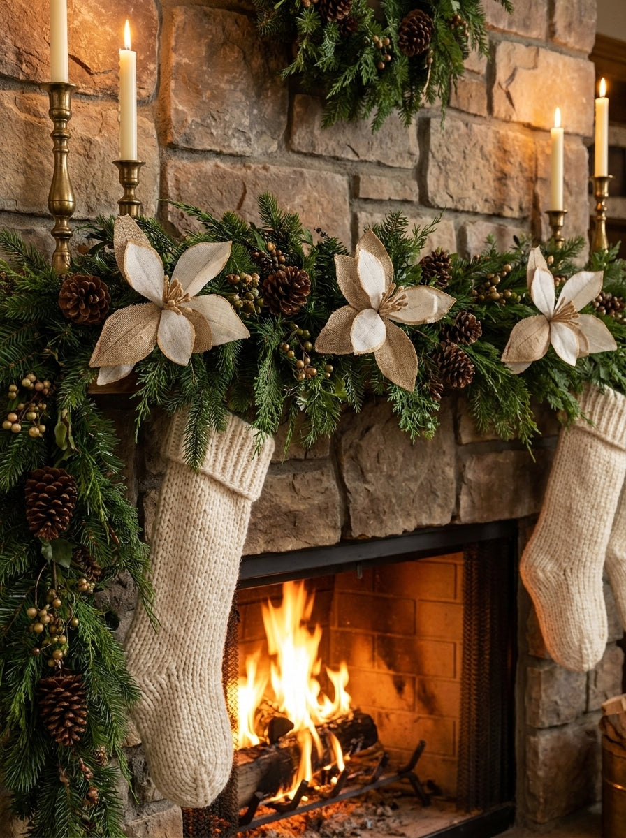 Natural Christmas Krem &amp; Gold Dekoratif Yılbaşı Çiçeği