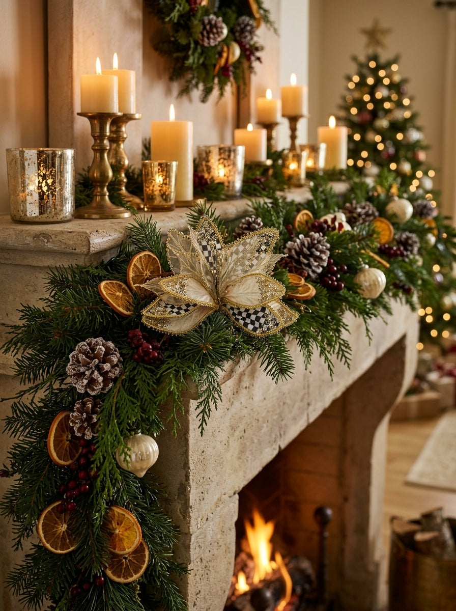 Golden Tartan Poinsettia Klipsli Yılbaşı Ağacı Süsü