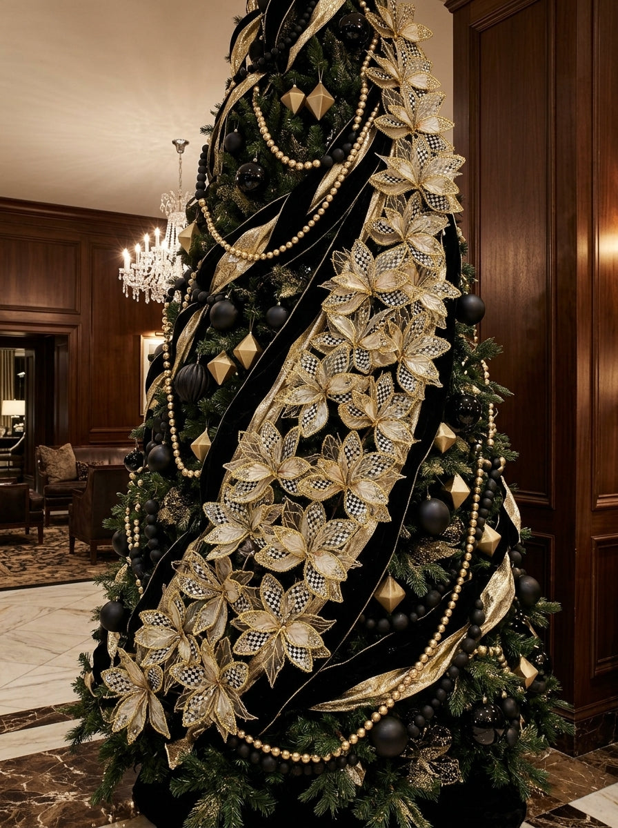 Golden Tartan Poinsettia Klipsli Yılbaşı Ağacı Süsü