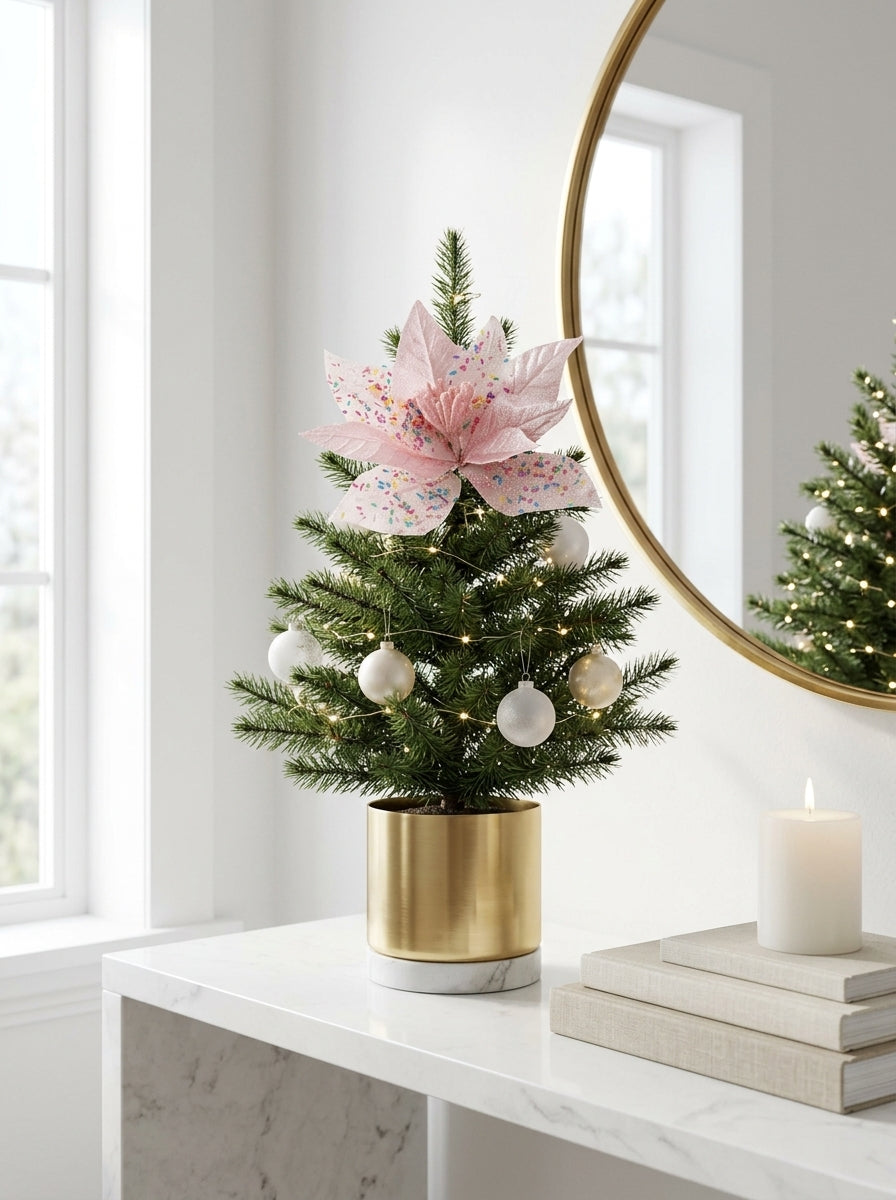Pink Candy Poinsettia Glitter Yılbaşı Ağacı Süsü