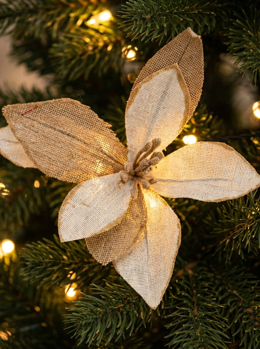 Natural Christmas Krem &amp; Gold Dekoratif Yılbaşı Çiçeği