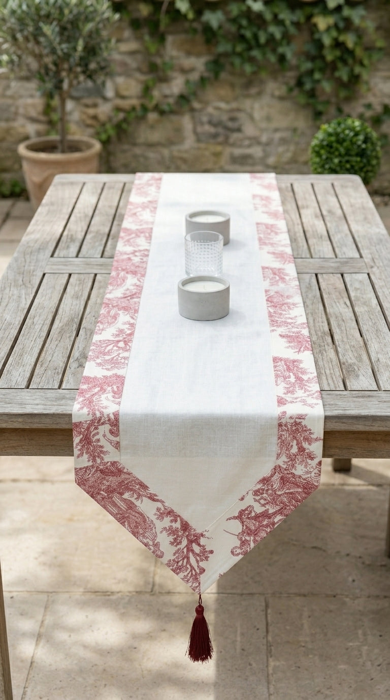 Toile Burgundy Panel Runner